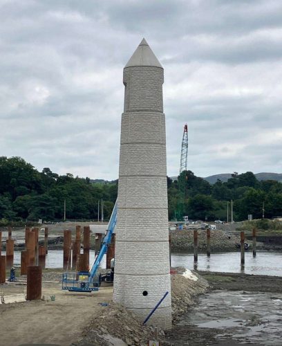 Precast concrete column installed on construction site
